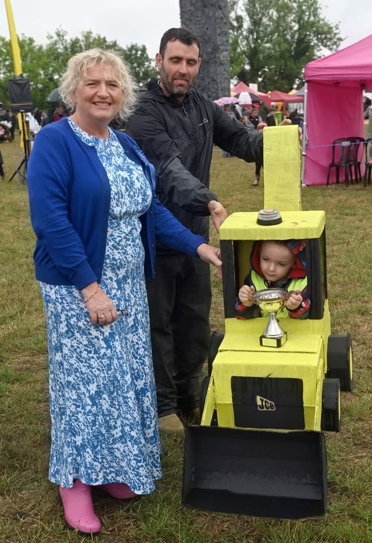 A cardboard JCB costume that won the competition at Berriew show